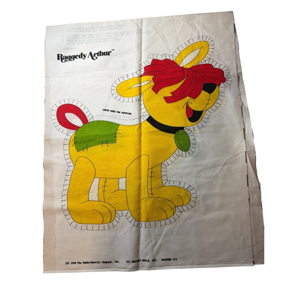 Vintage 1978 Raggedy Arthur Cut and Sew Fabric Panel Plush Dog Pattern 173